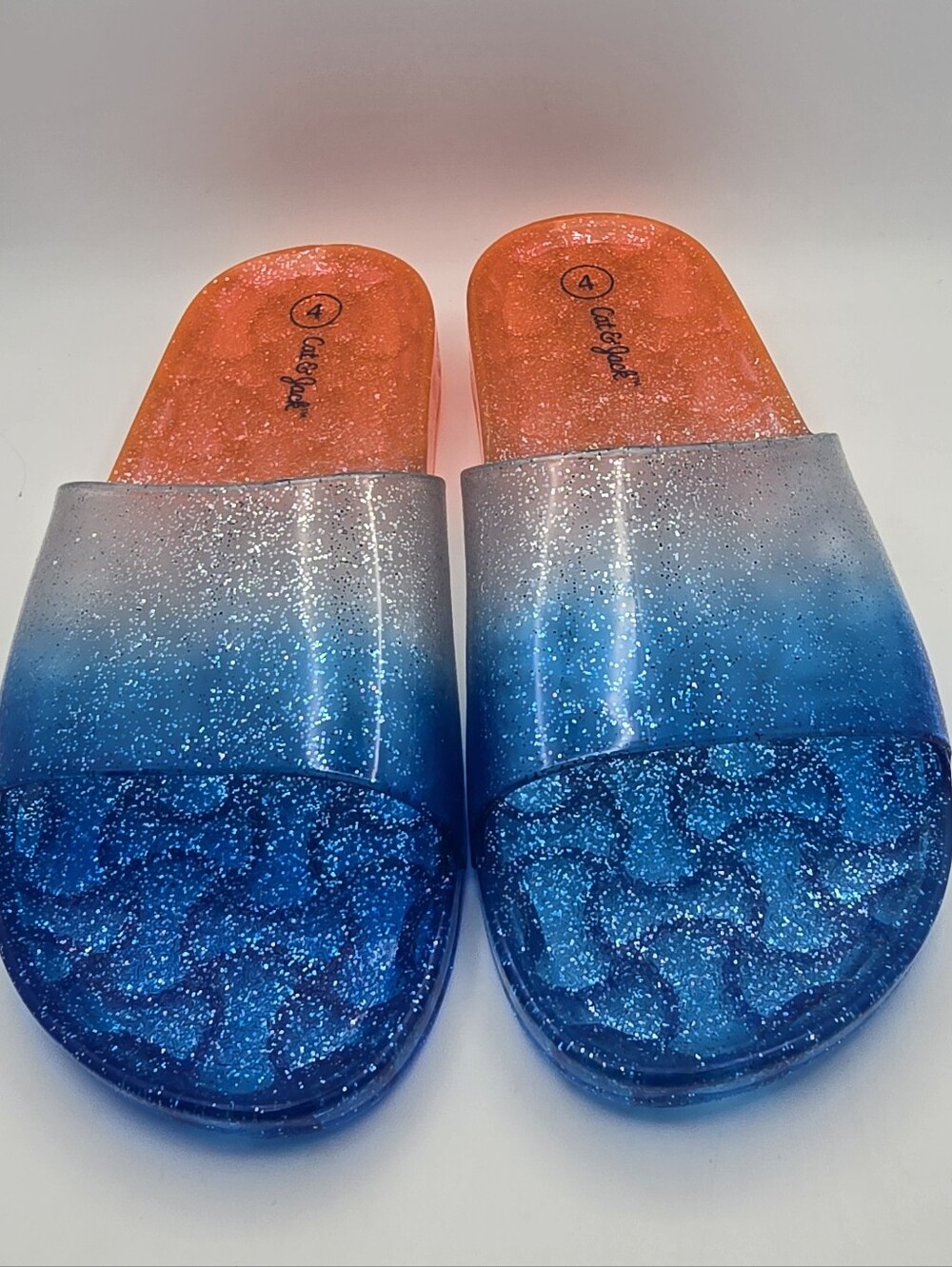 Cat & Jack Blue and Orange Glitter Ombre Slide Sandals